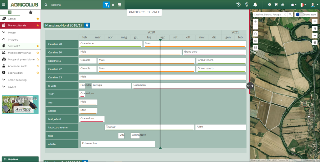 Funzionalità Piano colturale nella piattaforma Agricolus