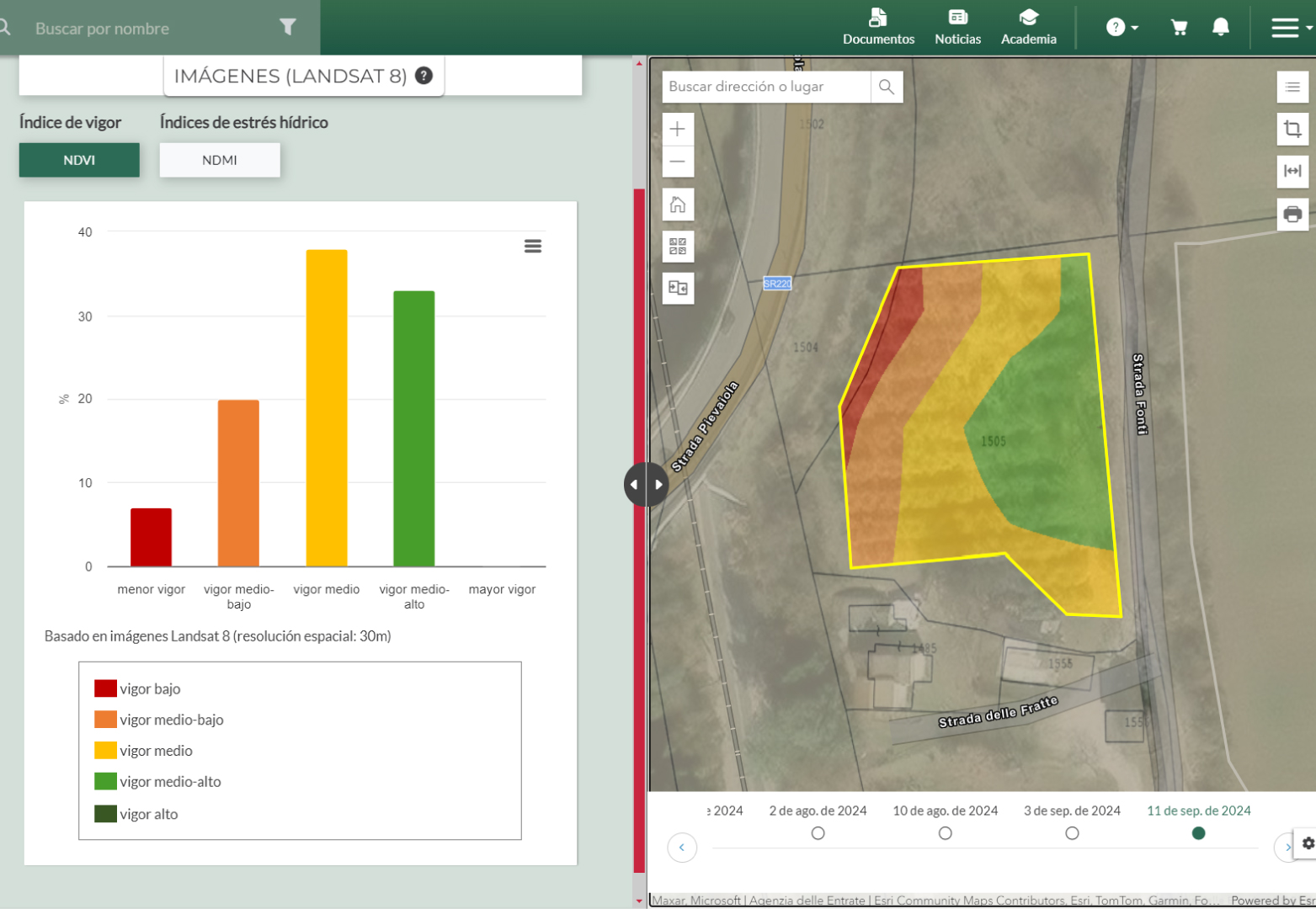 Imagen de la plataforma Agricolus Free con NDVI