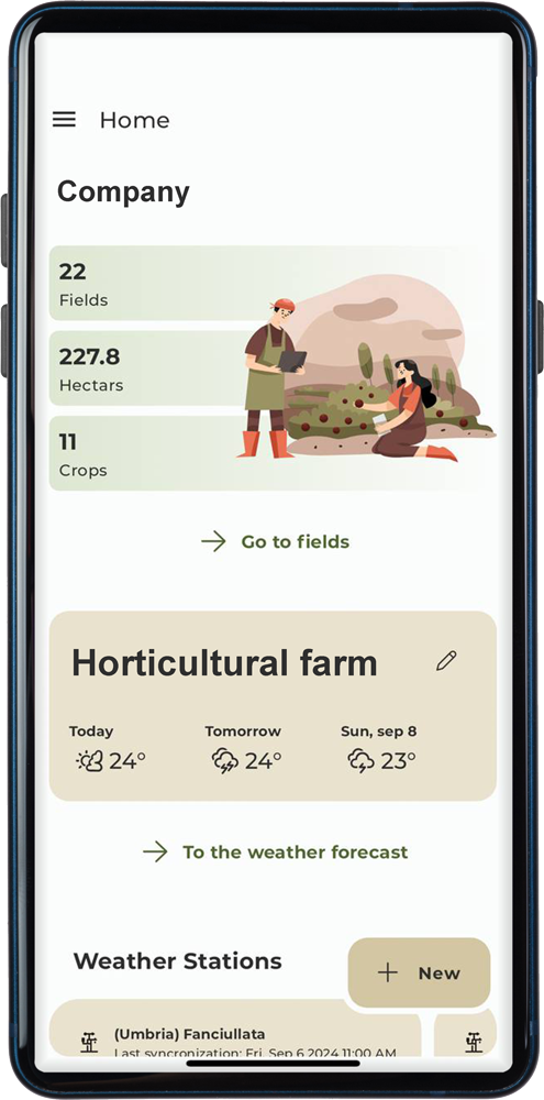 smartphone con schermata della app di Agricolus - in inglese