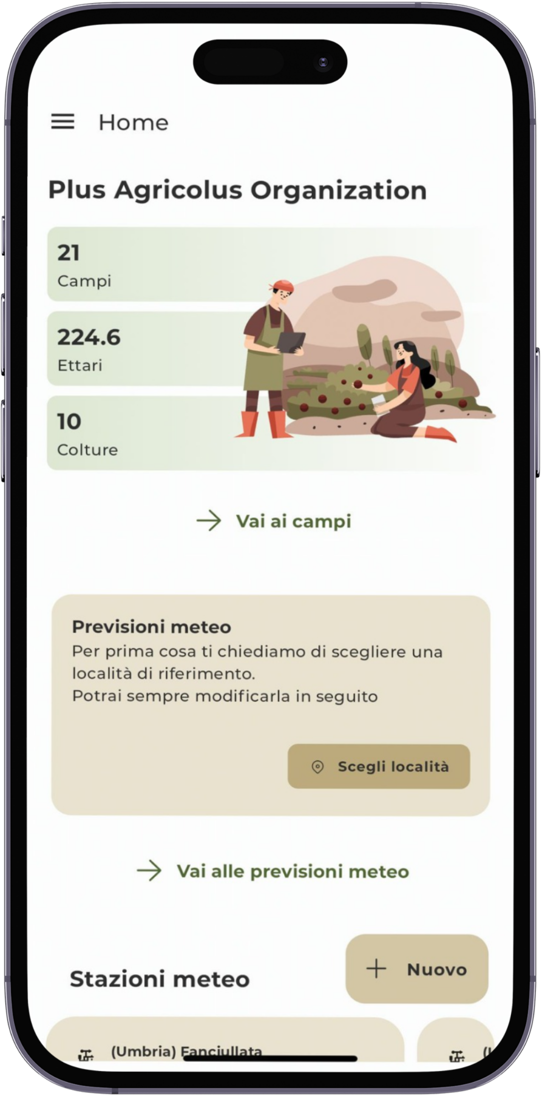 iPhone con la schermata della home della App di Agricolus